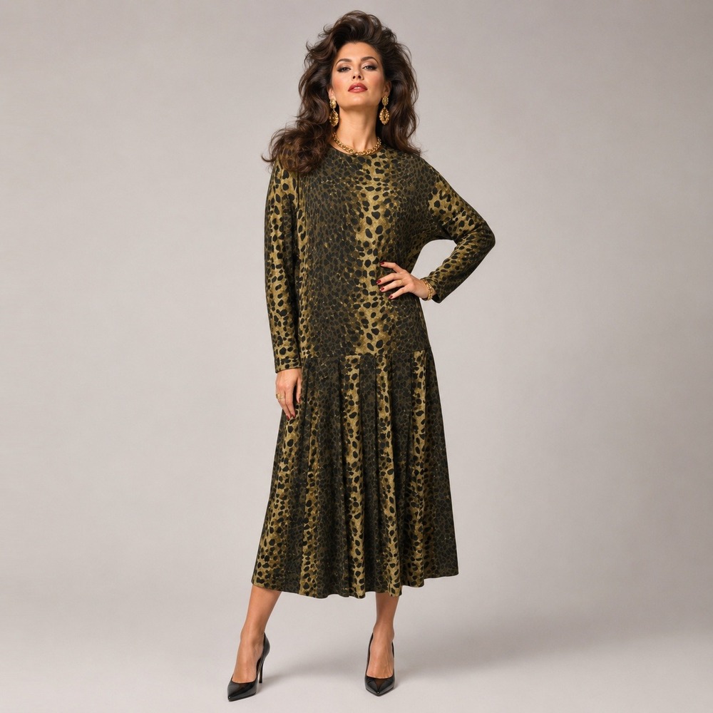 Vintage Positive Attitude Mob Wife Glam Dress Womens 7/8 leopard Animal Print